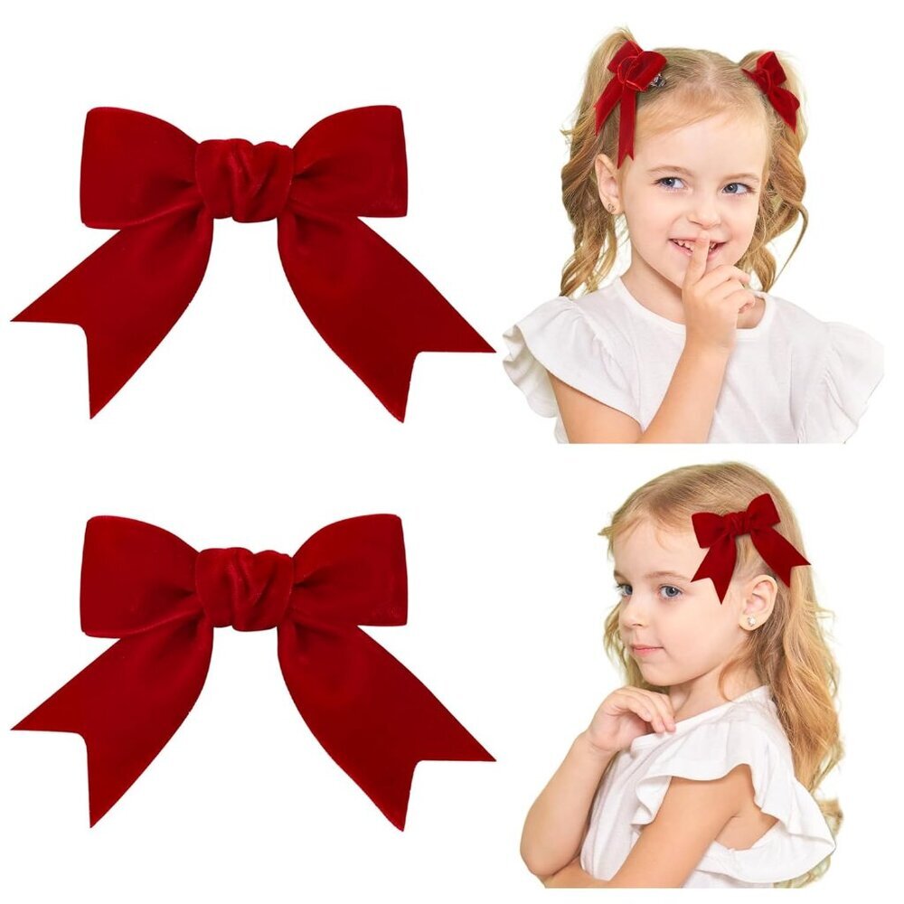 Red Velvet Hair Bows, 3" Hair Ribbon Clips Fall Alligator Clips Hair for Women G